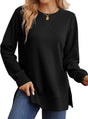 Saloogoe Sweatshirt for women Side Split Fall Fashion 2023 Long Sleeve Shirts Trending Now, 00-black, Medium.