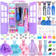 92Pcs Doll Clothes and Accessories with Doll Closet for 11.5 Inch Doll Fashion Design Kit Girl Doll Dress Up Including Fashion Dress Outfits Tops and Pants Shoes Hangers Bags Necklaces Girls Toy Gifts.