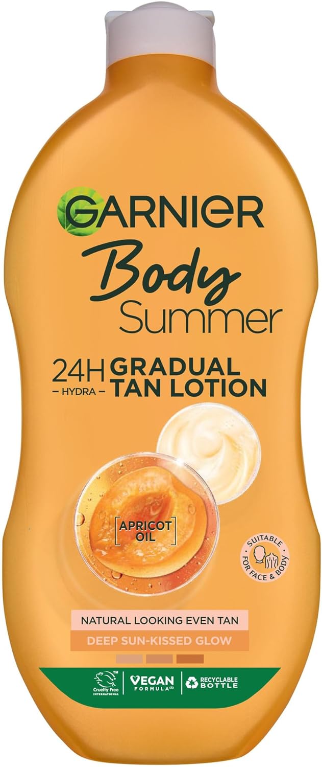 Garnier Summer Body Gradual Tan Moisturiser Deep, For A Radiant Sun Kissed Glow, Suitable For Face & Body, 24 Hour Hydration & A Natural Even Tan, Fast Absorption, Vegan Formula, 400ml.