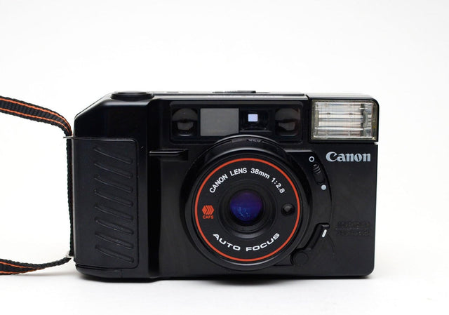 Canon Sure Shot 35mm point and shoot film camera with 38 mm f/2.8 Lens.