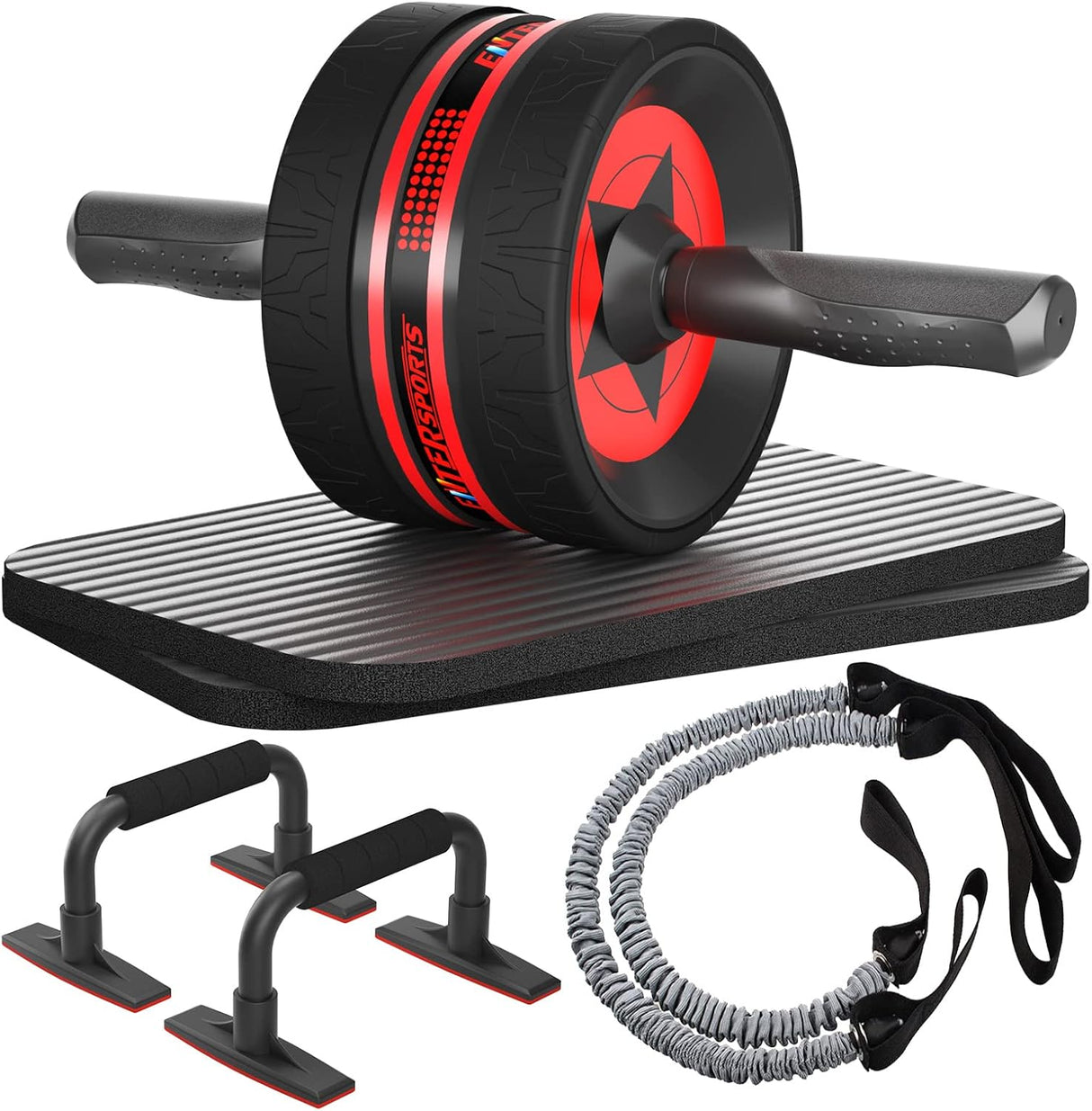 EnterSports Ab Rollers Wheel Kit, Exercise Wheel Core Strength Training Abdominal Roller Set with Push Up Bars, Resistance Bands, Knee Mat Home Gym Fitness Equipment for Abs Workout.