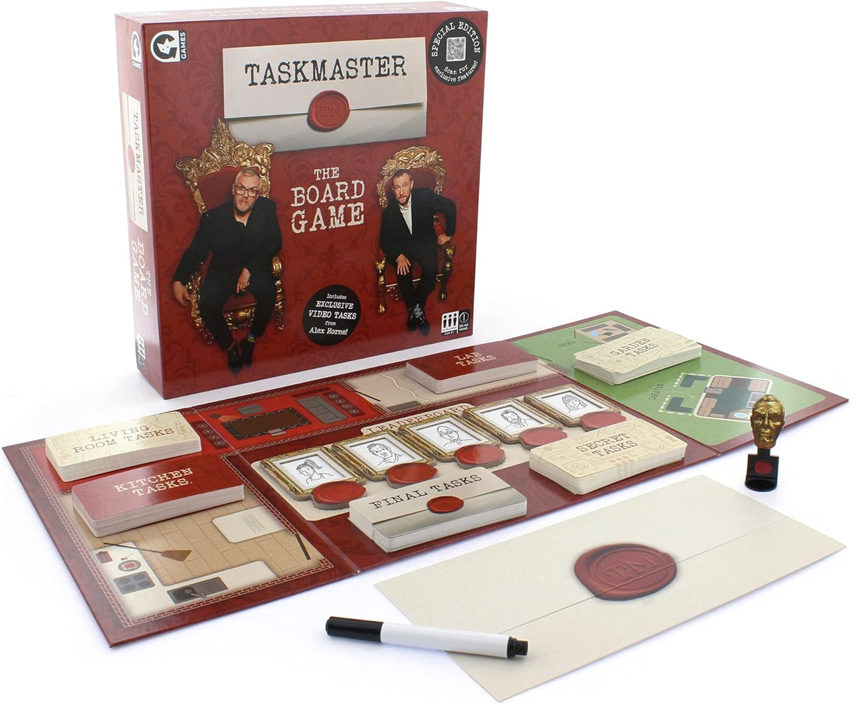 Ginger Fox Taskmaster Special Edition Board Game | Ultimate Family Fun for Cosy Evenings | Hilarious Challenges with Silly Video Tasks from Alex Horne | Ideal for Parties and Groups | Ages 8+ Years.