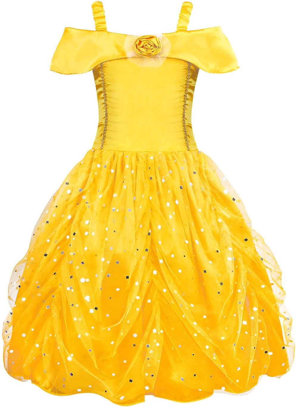 AmzBarley Princess Belle Dress up for Girls Dressing Costume Kids Cosplay Birthday Holiday Fancy Party Layered Dresses.