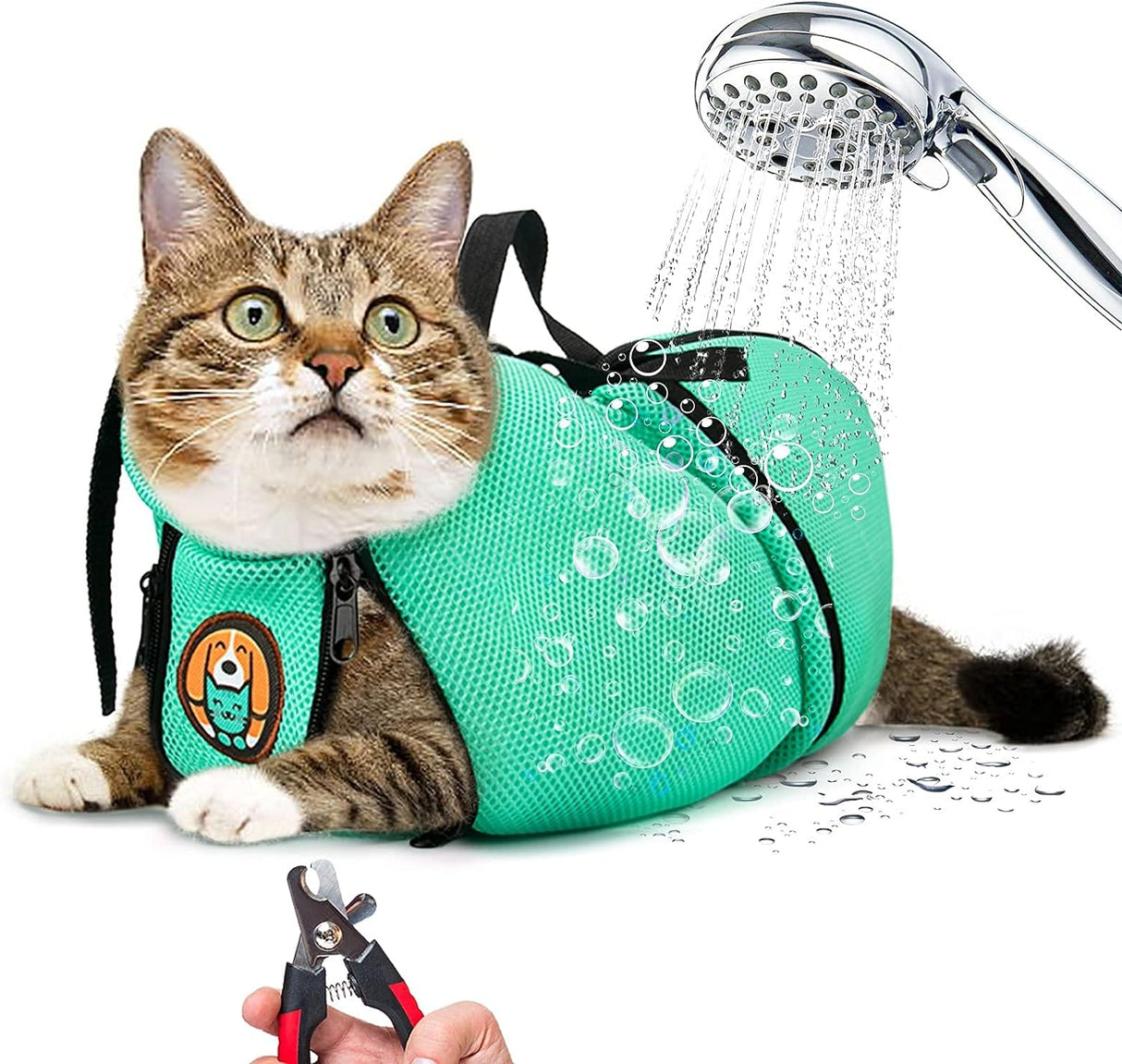 AWOOF Cat Grooming Bag Adjustable Cat Bathing Bag Anti Scratch Bite Polyester Soft Durable Mesh Cat Shower Bag for Small Medium Large Cats