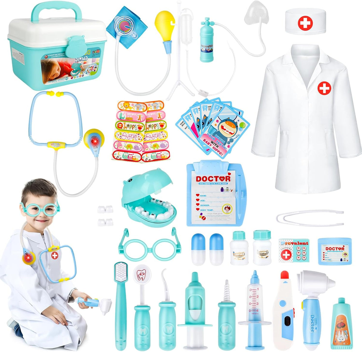 deAO Kids Doctors Set, Dentist Kit for Kids Role Play Toys for 3+ Year Old Girls, Educational Toys for 3 Year Old Children's Doctor Medical Carry Case.