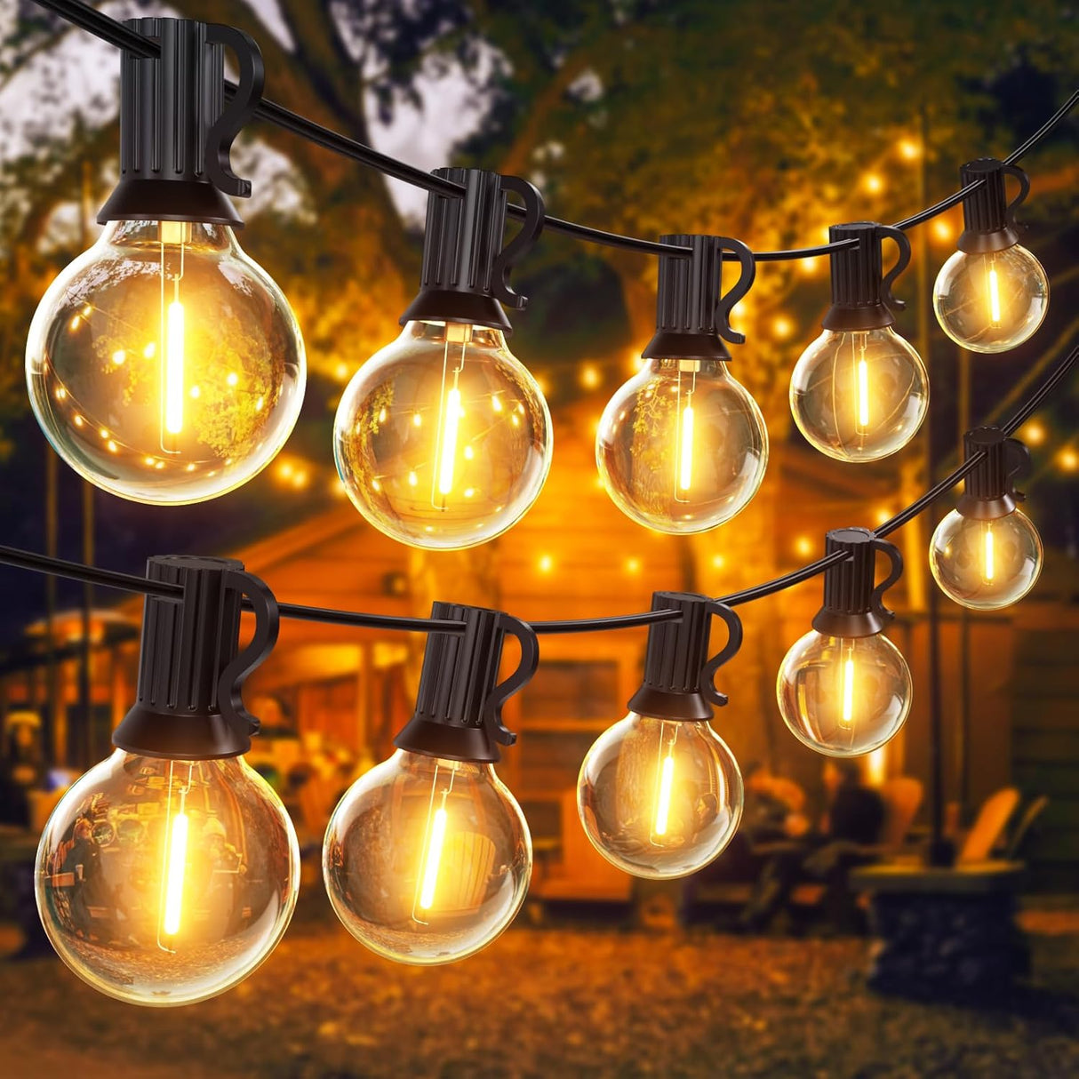 SUWIN Outdoor String Light Mains Powered, 100FT/30M G40 Waterproof LED Festoon Lights, Shatterproof Garden Lights with 50+2 Bulbs, 2700K Outdoor Patio Lights for Backyard,Party,Yard,Christmas.