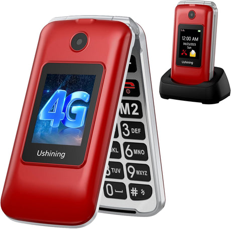 CHAKEYAKE 4G Flip Phone For Elderly Big Button Senior Mobile Phones With Dual 2.8"+1.77" Color Large Fonts, SOS Button,1200 mAh Battery SIM Free Unlocked Pay As You Go Mobile Phone (Red).