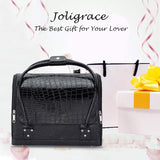 Joligrace Travel Makeup Box 4 Trays Leather Cosmetic Case Beauty Box Vanity Hairdressing Organiser Bag with Shoulder Strap, Large Size: 30x24.5x25.5cm, Black.