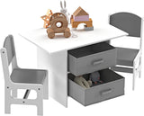 Duffy Wooden Storage Table with 2 Chairs, Kids Table and Chair Sets, Kids Children's Playroom/Bedroom Furniture (White/Grey).