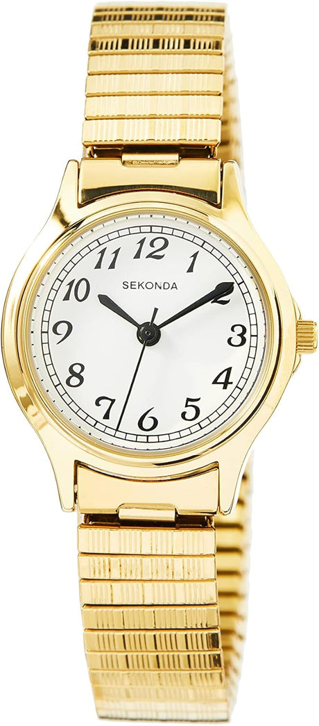 Sekonda Clarke 28mm Gold Womens Quartz Watch Analogue Display with White Dial and Stainless Steel Strap.