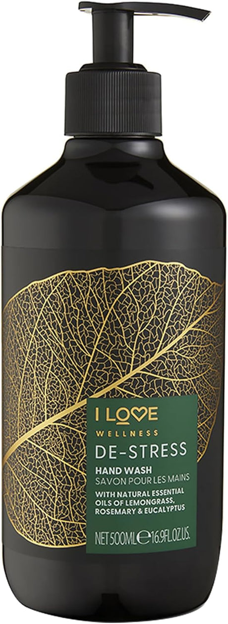 I Love Wellness DESTRESS Hand Wash, Pure Essential Oils Of Lemongrass, Rosemary & Eucalyptus, With Aloe Vera & Vitamin E, Vegetarian & VeganFriendly 500ml.