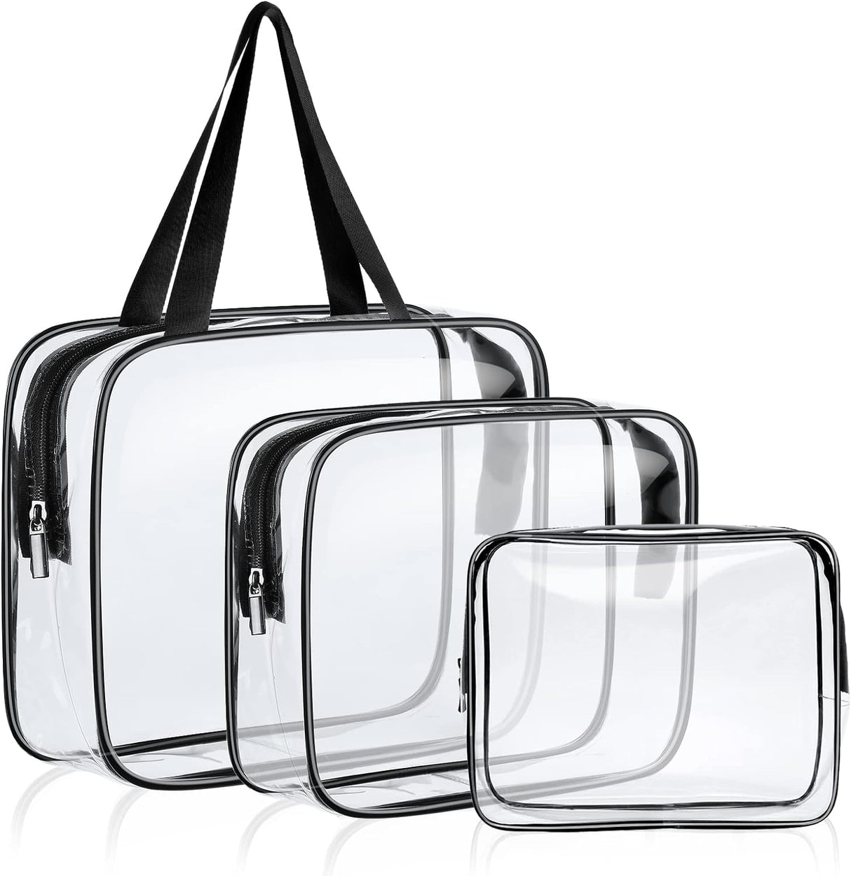 Aucuu 4-Pack Clear Wash & Makeup Bags TSA Approved Makeup Bags, PVC Waterproof Travel Wash Bags for Family, Men, Women (Largea, Medium, Small, Minimum).