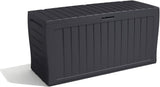 Keter Marvel+ 270L Outdoor 65% recycled Garden Furniture Storage Box Graphite Wood Panel Effect | Fade Free | All Weather Resistant | Safe and Secure | Zero Maintenance | 2 year Warranty.