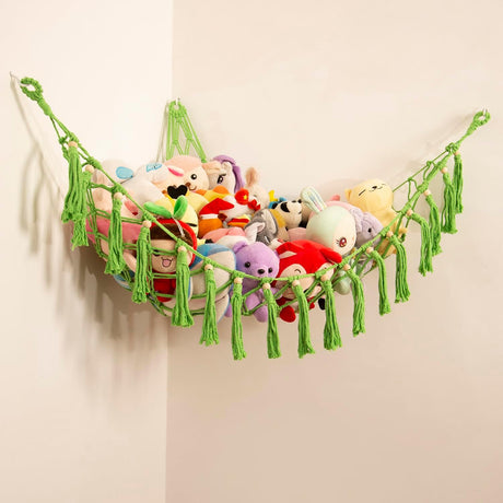 Teddy Hammock Toy Storage Hammock for Stuffed Animals Soft Toy Storage Net Boho Macrame Toy Holder Teddy Bear Storage -Cream.