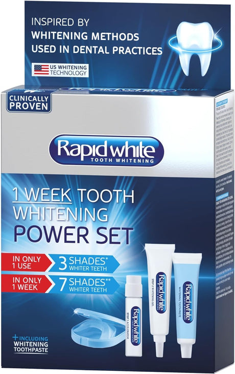 Rapid White 1 Week Tooth Whitening Power Set | Clinically Proven | for a Whiter, Brighter Smile Without Peroxide | Inspired by whitening Methods Used in Dental surgeries | Easy to use at Home.