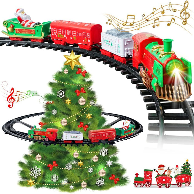 VATOS Hanging Christmas Train Set - Christmas Train Toy with Light & Sound for Boys Girls, Train Toy Set Around Under The Christmas Tree, Best Christmas Decoration Indoor for Families.