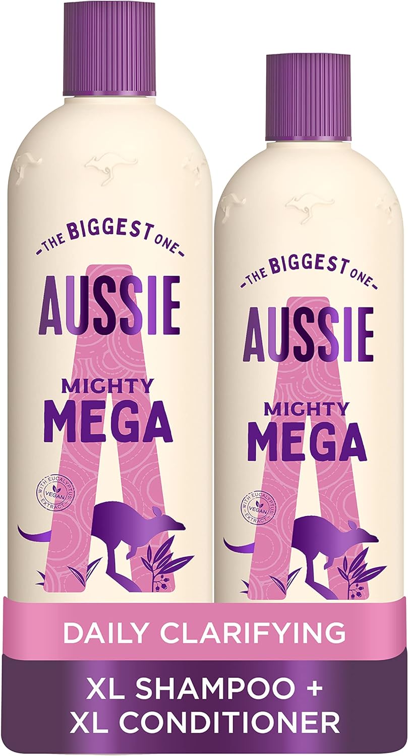 Aussie Mega Shampoo and Conditioner Set, Hair Care for Dry Damaged Hair, Vegan Shampoo and Conditioner, Silicone Free, XL Value Pack, 1145ml, Pack of 2..