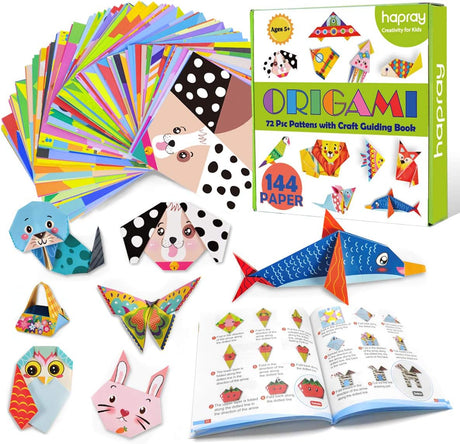 hapray Origami Kit for Kids Ages 6-12 10 Year Olds, with Guiding Book, 144 Sheets Paper with 72 Patterns, DIY Art and Craft Projects Activity, Beginners Children's Day Gift Childs Boys Girls.