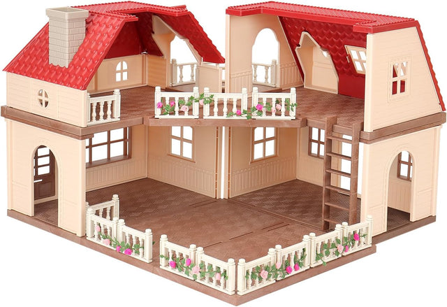 Family Cozy Cabin Doll house Playset, Dollhouse Furniture and Accessories,DIY Cottage Pretend Play dollhouses, for Toddlers, Boys & Girls.