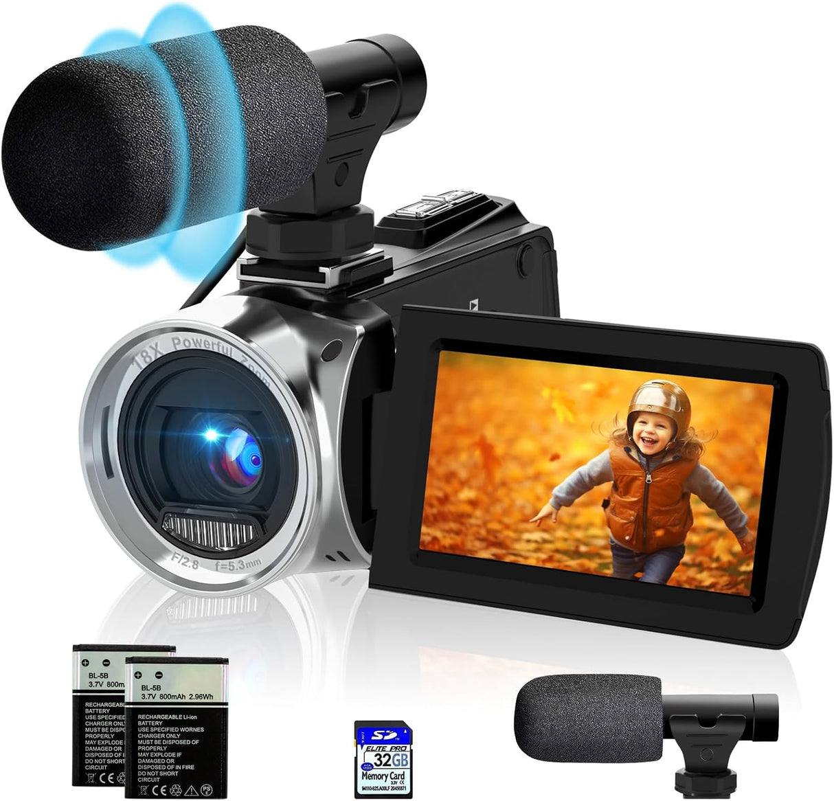 ISHARE Video Camera 4K 48MP Comcorder,Digital Vlogging Camera Recorder 270° Degrees Flip Screen with 2 Batteries and a 32G SD card.