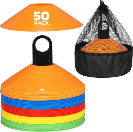 GHB Sports Marking Football Cones Football Training Cones Marker Cones Discs Set with Carry Bag and Cone Holder Space Marking Cones for Kids Football Practice, Sports, Games, Home Fitness.