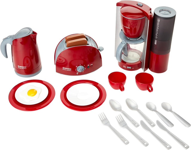 Theo Klein 9564 Bosch Breakfast Set I Kitchen Set Consisting of Toaster, Coffee Machine, Kettle and Much More I Packaging Dimensions: 44.5 cm x 13 cm x 34 cm I Toy for Children Aged 3 Years and up.