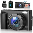 Digital Camera 4K, 48MP Autofocus Vlogging Camera with 32G Card, Rechargeable Compact Digital Camera with 3.0 inch 180° Flip Screen 16X Digital Zoom for Teenagers, Beginners, Adults.