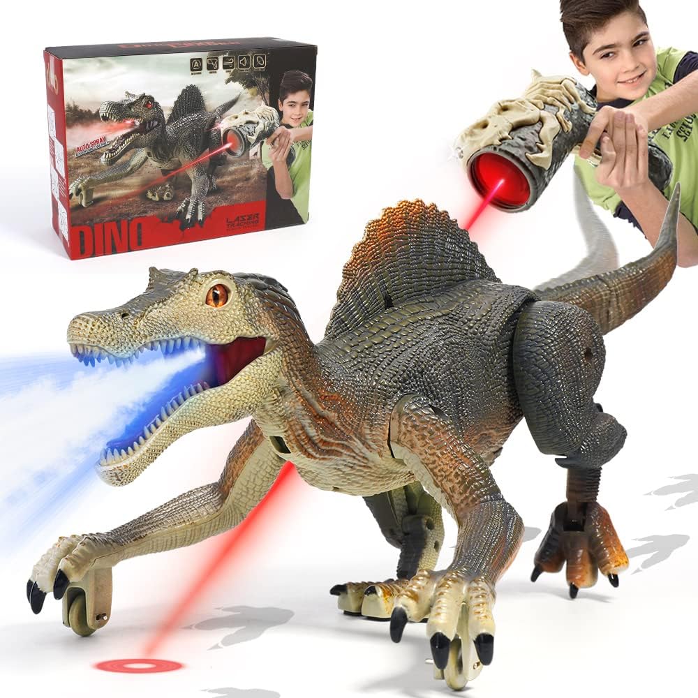 FRUSE Remote Control Dinosaur Toys,Electric RC Spinosaurus w/Light Tracing & Spray Mist,Dinosaur Robot Toys Powered by Rechargeable Battery,Jurassic Dinosaur Toys for Boys Girls Kids Age 3 4 5 6 7 8.