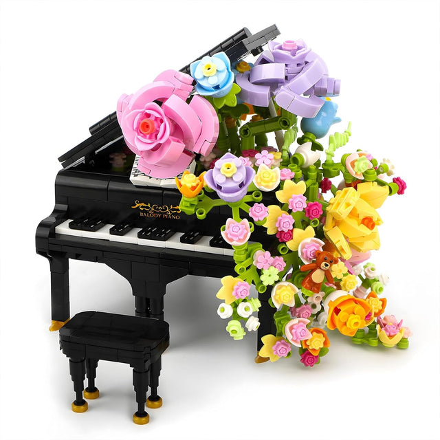 Seyaom Light-Up Piano Bouquet Micro Building Block Set, Immoral Flower Piano Mini Building Set for Adults, Boys, Girls 10+,(841 Pcs).