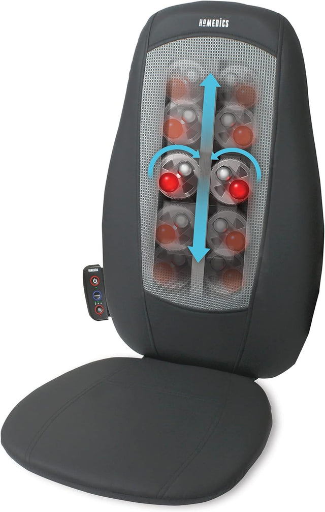 HoMedics Shiatsu Back and Shoulder Massager - Adjustable Massage Chair, Ease Stiffness/Tension with 3 Zone Settings, Relax Full, Upper + Lower Back Muscles, Roller, Vibration, Soothing Heat – Black.