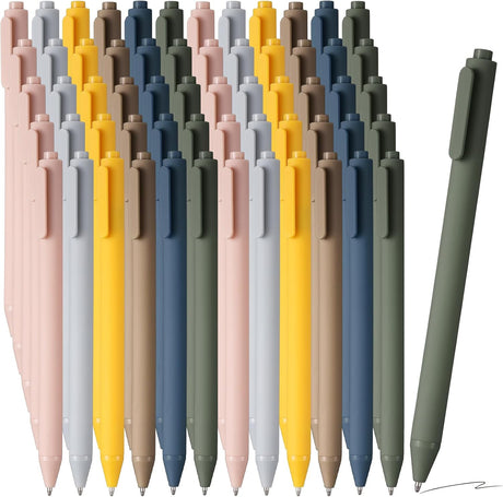 Nezyo 60 Pack Retractable Ballpoint Black Ink Pens Bulk Pens Office Pens Colored Ballpoint Pens Cute Pens Smooth Writing Aesthetic Pens for Daily Writing Notebook Office School (Morandi Colors).