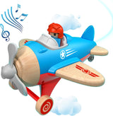 Toy Airplane for Kids, Toddler Planes Toys with Sound and Light, Mini Truck Toys for Introducing Aeronautical Knowledge, Vehicle Toys for 18 Months, 2 3 4 5 Years Old Boys Gift (Wooden + Plastic).