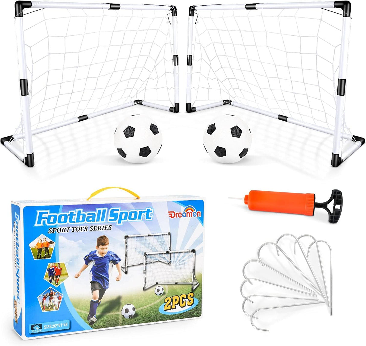 Dreamon Set of 2 Kids Football Goal Post Net with Ball Pump Indoor Outdoor Soccer Sport Games Children Training Practice Toy Set.