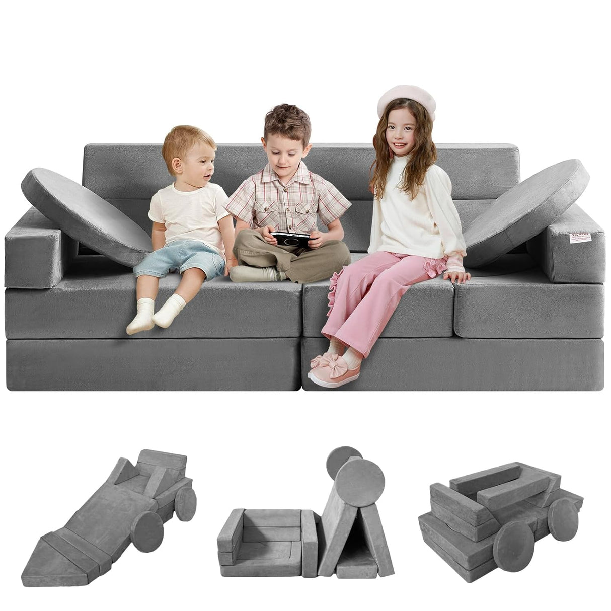 VEVOR Play Couch,15pcs Modular Kids Nugget Couch,Toddler Foam Sofa Couch with High-density 25D Sponge for Playing,Creativing,Sleeping,Imaginative Kids Furniture for Bedroom and Playroom.