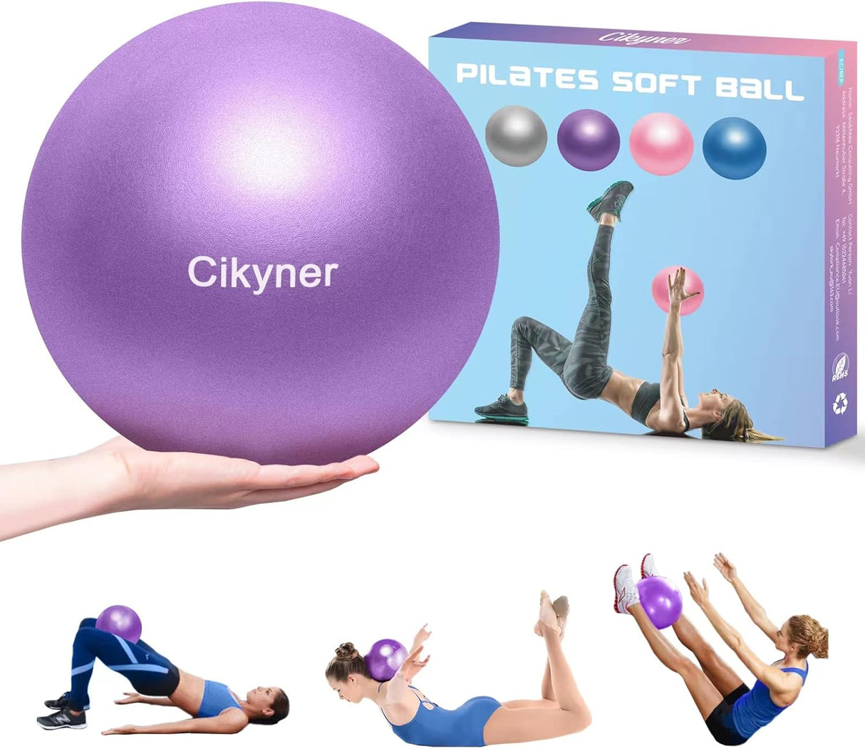 Cikyner Soft Pilates Ball, 23-25 cm Small Exercise Ball with Inflatable Straw, for Pilates, Yoga, Full Body Training, Improving Balance at Home in the Gym and in the Office.