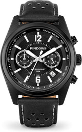 PINDOWS Watches for Men, Men Multifunction Chronograph Fashion Business Casual Quartz Wristwatches with Black Brown Leather Strap.