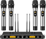 TONOR Wireless Microphone System, Quad Channel UHF Wireless Mic, Adjustable Frequency Metal Cordless Dynamic Handheld Mic, 4x5 Channels Auto Scan Ideal for Karaoke Singing Wedding Church, Silver&Red.