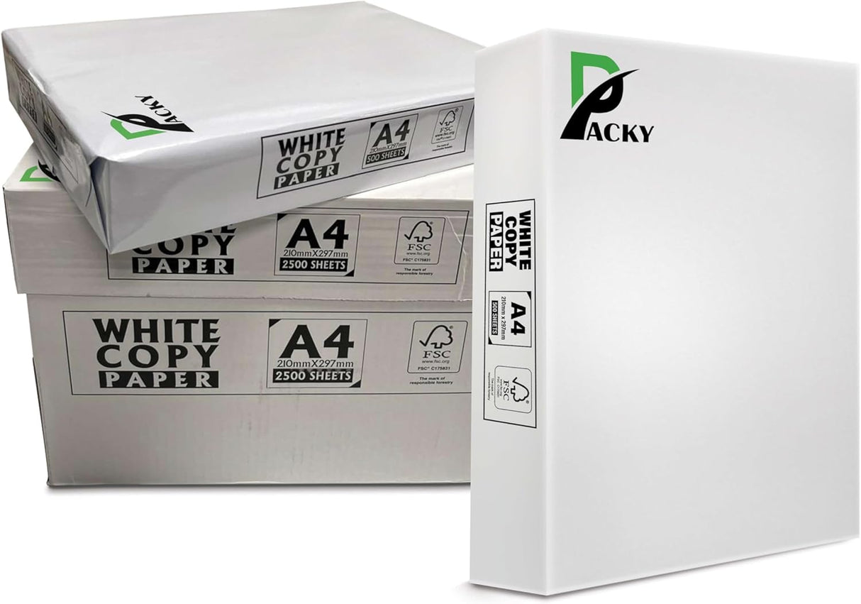 Packy® A4 Paper Copier Printer Multipurpose Laser Inkjet Printers Paper 210 x 297mm 1 Ream (500 x Sheets).