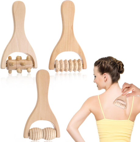 3Pcs Wood Therapy Massage Tools Wooden Massage Rollers, Hand Massage Tools Manual Muscle Roller Stick for Relaxes Thigh, Leg, Hands Full Body Muscle Men Women.