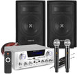 VONYX Fenton Karaoke Machine Set with Bookshelf Speakers, AV430A Bluetooth Amplifier and Dual Wireless Microphones.