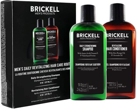 Brickell Men’s Daily Revitalizing Hair Care Routine, Mint and Tea Tree Oil Shampoo, Strength and Volume Enhancing Conditioner, Natural and Organic.