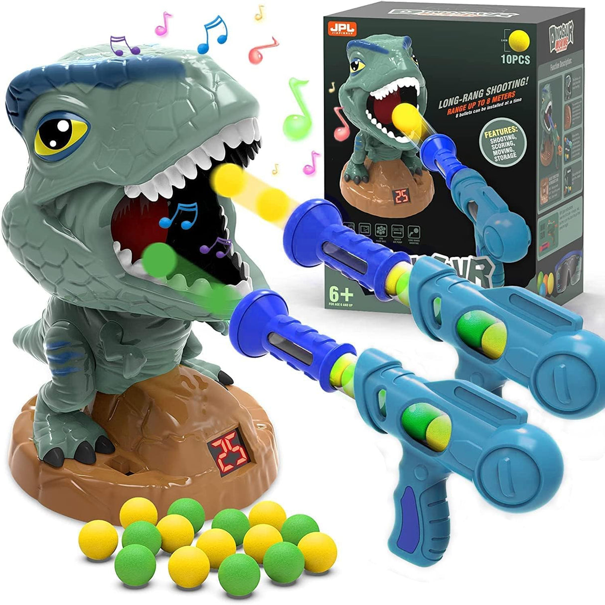 NATTHSWE Moving Dinosaur Shooting Game, Shooting Games for Kids 2 Air Toy Gun 20 Foam Balls with Sound Score Recorder for 6 7 8 9 +Age Boys Girls Toy Children's Birthday Gift.