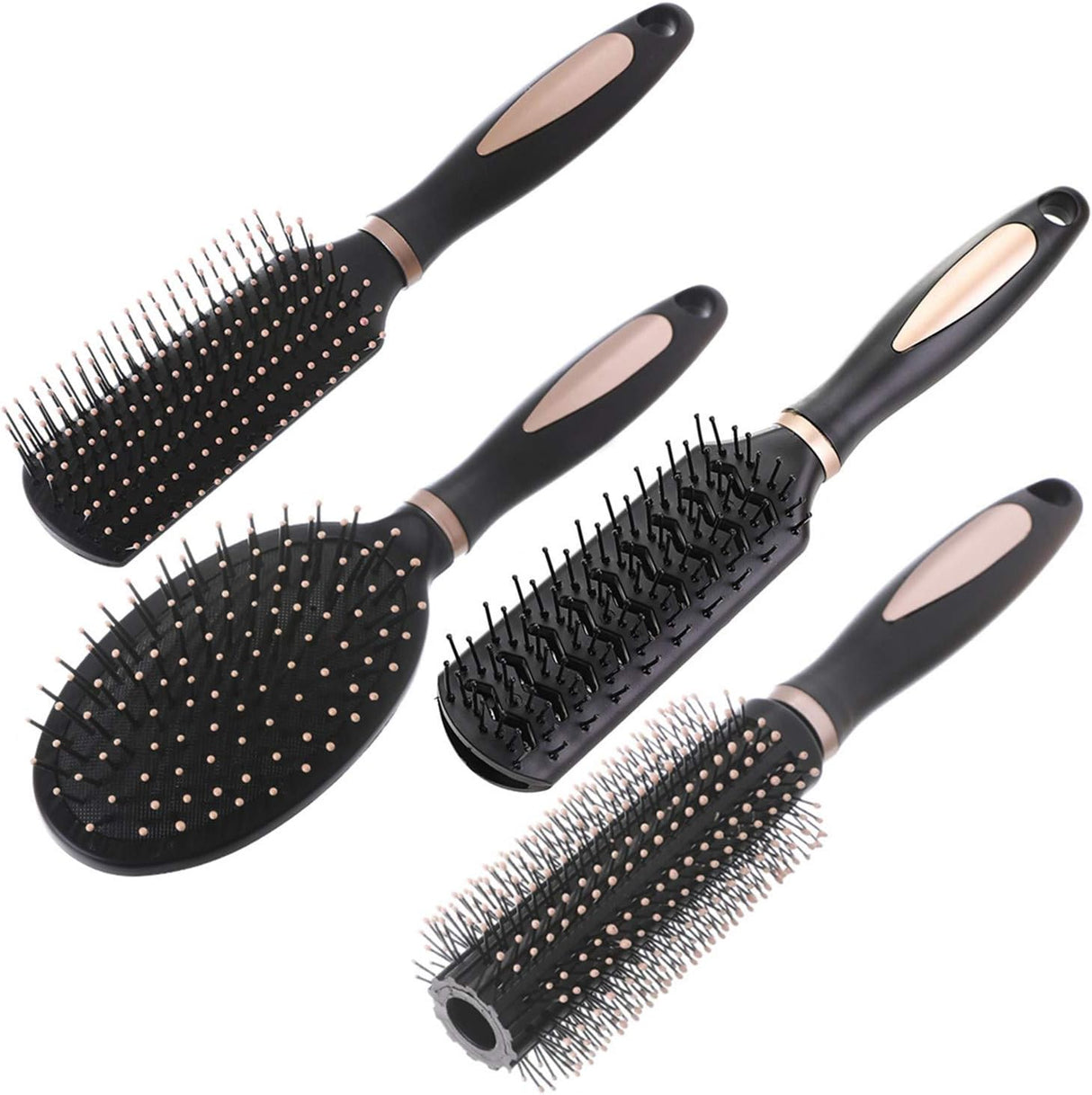 Pack of 4 Hair Brush Set Anti Static Massage Oval Comb Round Hair Brush Vent Hair Brush Detangling Brush Paddle Brush for Women Men Kid All Wet or Dry Hair's Detangle, Massage, Add Shine