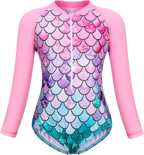 Jolikley Girls Swimming Costume One Piece Swimsuit Unicorn Swimwear Mermaid Swimming Costume Girls Rash Guard Kids Holiday Beachwear Swimmable Summer Bathing Suit Kids Wetsuit.