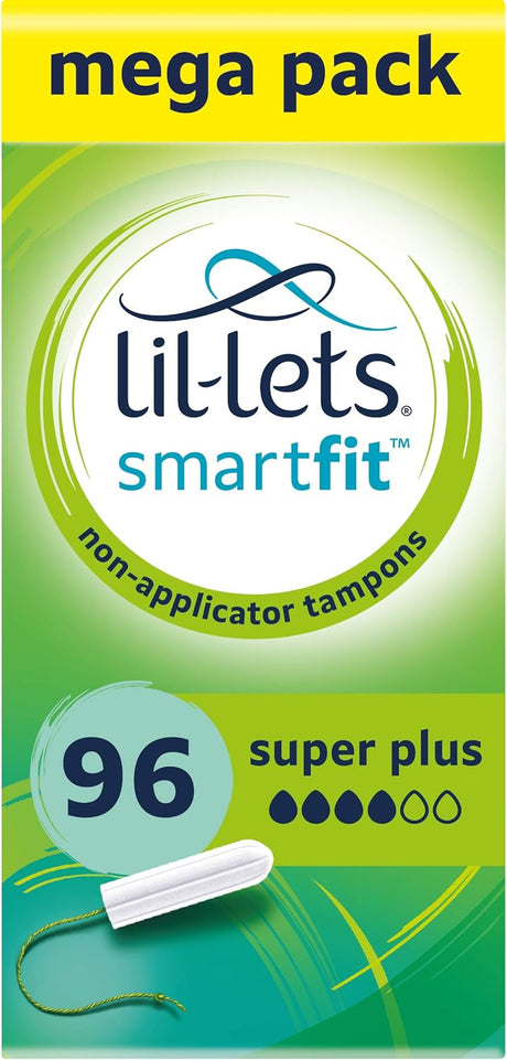 Lil-Lets Non-Applicator Ultra Tampons X 60, (6 Packs of 10 Tampons), For Extremely Heavy Flow, 6 Droplets, Plant-Based, SmartFit™ Non-App Tampon.