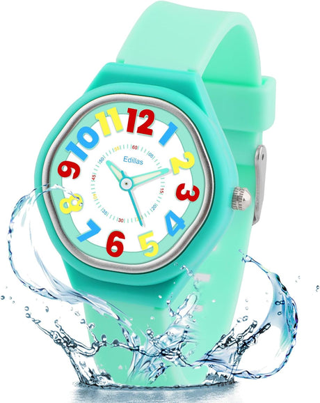 Edillas Kids Watches, Children Analogue Quartz Watch for Boys Girls Kids Waterproof Time Teach Watches, Color Dial Soft Band Wrist for Kids Sport Outdoor Wrist Watches.