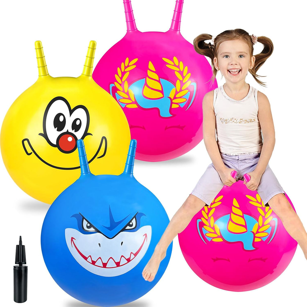 Ynanimery 2 Pack Space Hoppers, 18 Inch Jumping Balls for Kids, Activity Toddler Toy with Pump for Boys Girls Age 3 4 5 6-8 Indoor and Outdoor Garden Games.