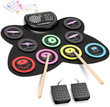 Anpro Electric Drum Set, 9 Drum Pad with Headphone Jack, Roll-up Electronic Drum Kit with Built-in Speaker Drum Pedals Drum Sticks 10 Hours Playtime, Great Christmas Birthday Gifts for Kids.