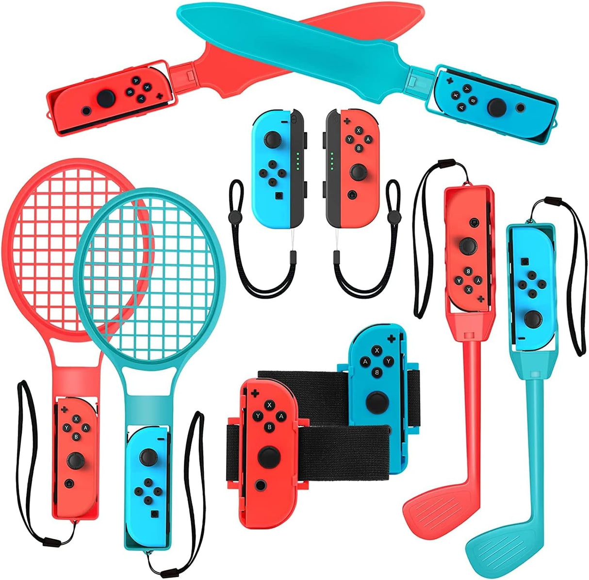 2024 Nintendo Switch Sports Accessories Bundle - HLRAO 10 in 1 Family Accessories Kit for Nintendo Switch Sports Games:Tennis Rackets,Sword Grips,Golf Clubs,Wrist Dance Bands & Leg Strap etc..