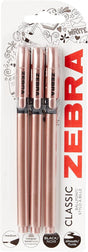 ZEBRA Pen Z Grip Black Pens Ballpoint, Super Trendy Rose Gold Ballpoint Pens With Triangular Barrel, Black Ink, Reliable Black Biro Multipack For Everyday Use - Medium Point, 3 pk.